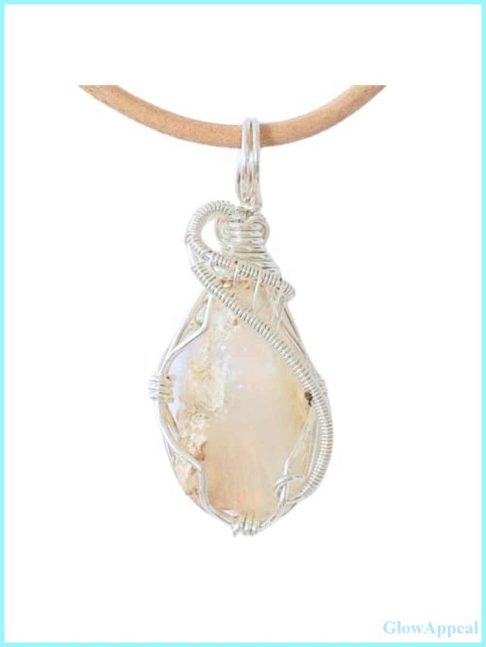 Handmade Sterling Silver Opal Pendant Necklace 24" Leather Cord